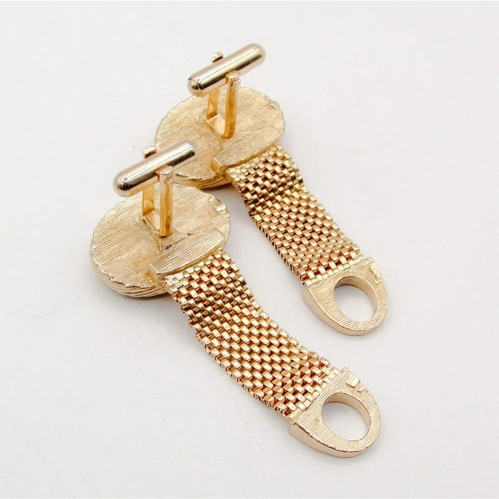 Vintage Swank Brown Tigers Eye Cabochon Gold Tone Mesh Wrap Around Cufflinks MCM